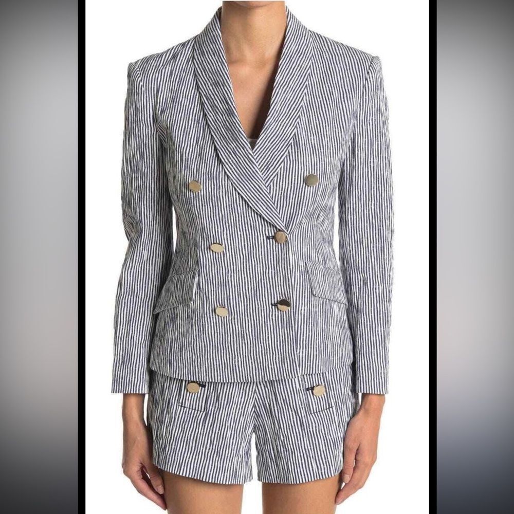 Derek Lam Double Breasted striped Cotton gold button blazer size 10